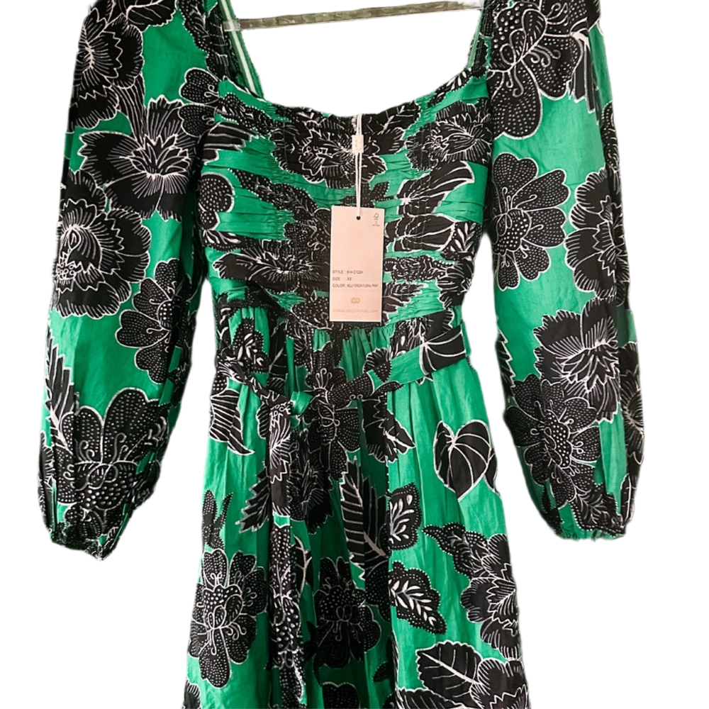 Caroline Constas Kelly Green and Black Floral Dress